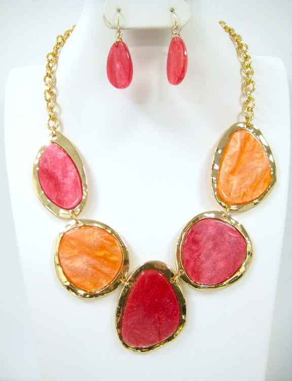 GOLD RED STONE NECKLACE SET ( 5067 GRD )