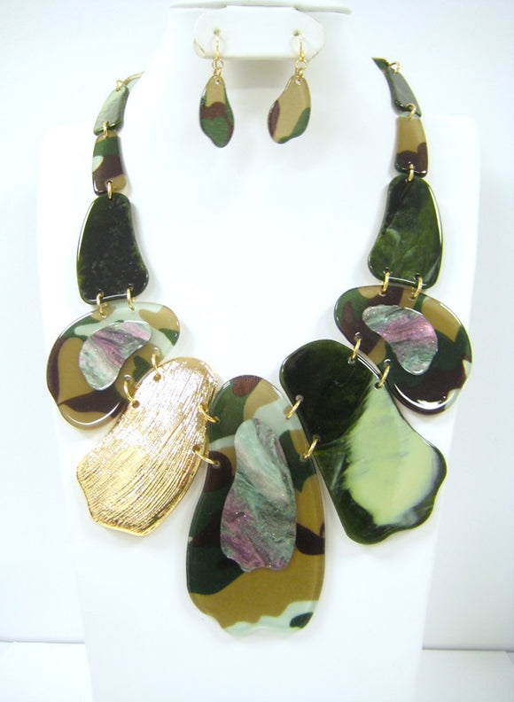 GOLD CAMOUFLAGE BLACK NECKLACE SET ( 5068 CMFG )