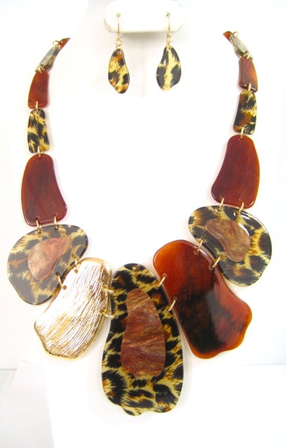 GOLD LEOPARD PRINT NECKLACE SET ( 5068 GLEO )