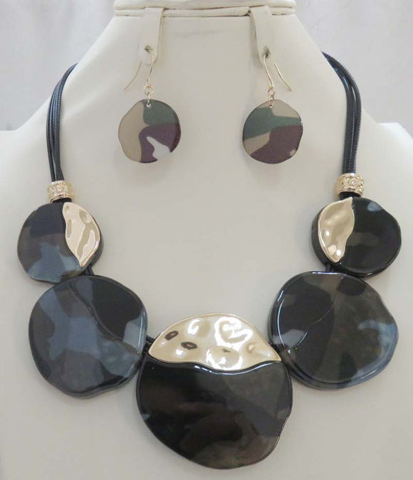 BLACK CORD NECKLACE SET CAMOUFLAGE ( 5090 CMFG )