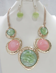 ACRYLIC NECKLACE SET PINK GREEN ( 5093 PG )