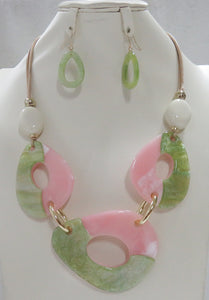 ACRYLIC NECKLACE SET PINK GREEN ( 5094 PG )