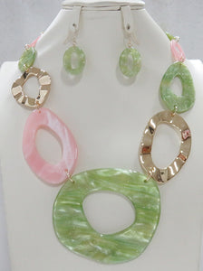 ACRYLIC NECKLACE SET PINK GREEN ( 5095 PG )