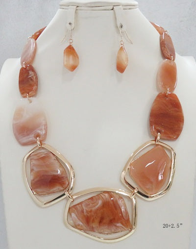 BROWN NECKLACE SET ACRYLIC ( 5096 BN )