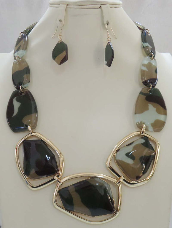 CAMOUFLAGE NECKLACE SET ACRYLIC ( 5096 CMFG )