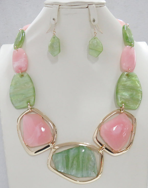 NECKLACE SET ACRYLIC PINK GREEN ( 5096 PG )