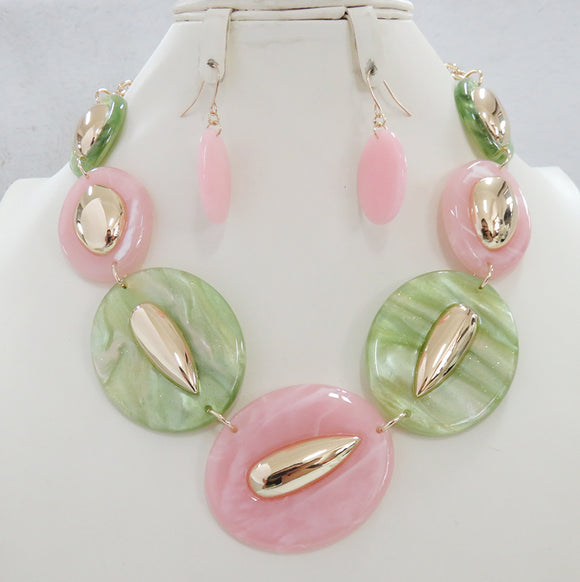 NECKLACE SET ACRYLIC PINK GREEN ( 5097 PG )