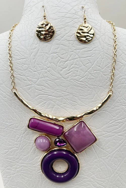 GOLD METAL NECKLACE SET ACRYLIC ( 5119 GPP )