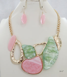 ACRYLIC NECKLACE SET PINK GREEN ( 5155 PG )