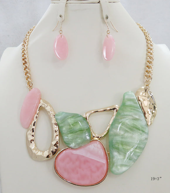 ACRYLIC NECKLACE SET PINK GREEN ( 5155 PG )