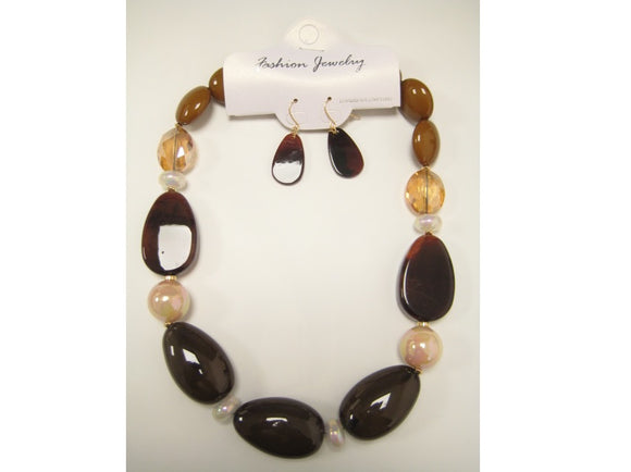 BROWN ACRYLIC NECKLACE SET ( 5182 BN )