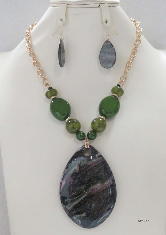 GREEN OVAL NECKLACE SET ( 5190 GN )