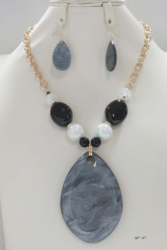 GREY OVAL NECKLACE SET ( 5190 GY )