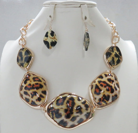 GOLD LEOPARD PRINT NECKLACE SET ( 5198 LEO )