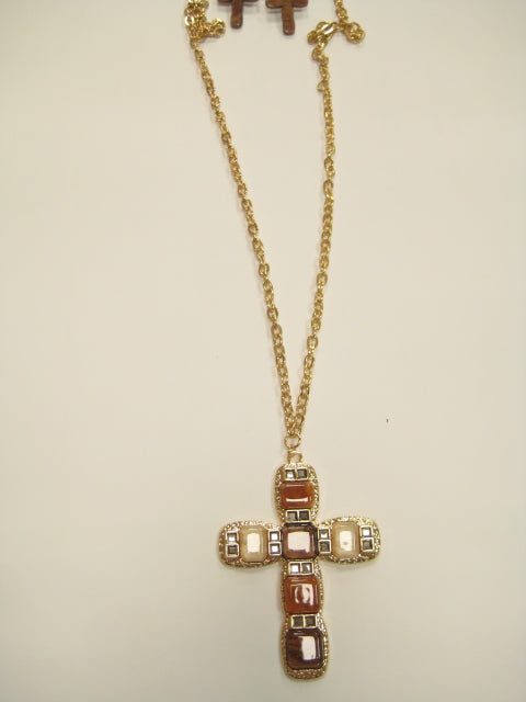 GOLD BROWN CROSS NECKLACE ( 5237 BN )