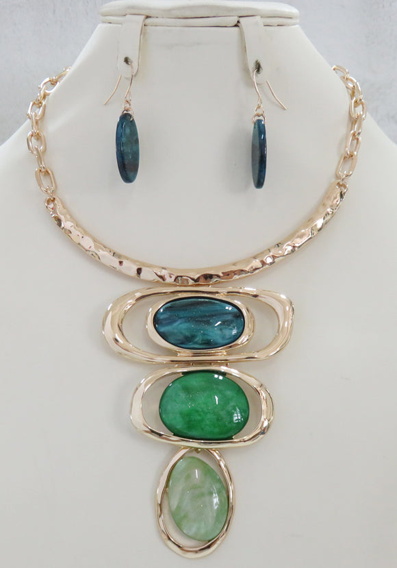 GOLD GREEN NECKLACE SET ( 5276 GN )