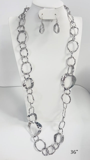 LONG SILVER RING NECKLACE SET ( 5300 S )