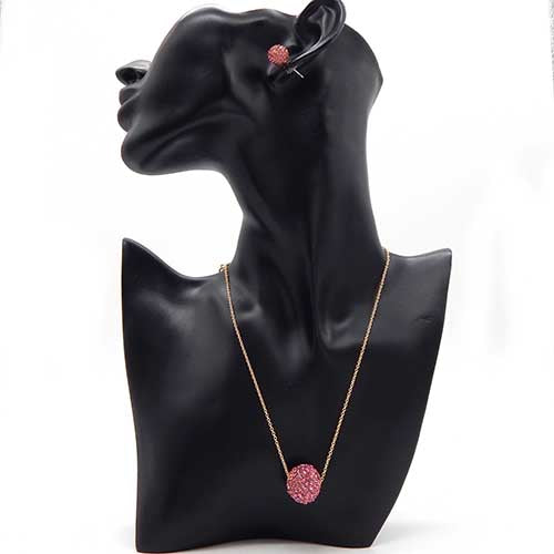 GOLD PINK Pave Ball and Earrings Necklace Set ( 2554 GDPNK )
