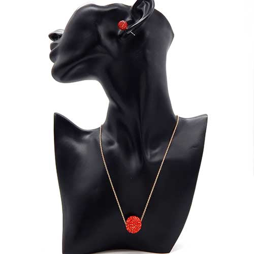 GOLD RED Pave Ball and Earrings Necklace Set ( 2554 GDRED )
