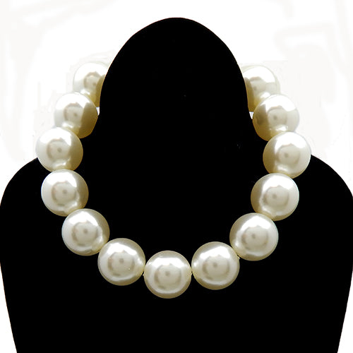 SHINY GOLD CREAM BALL NECKLACE SET ( 2591 GDCRM )