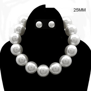 25mm Silver WHITE Ball Necklace Set ( 2591 RDWHT )