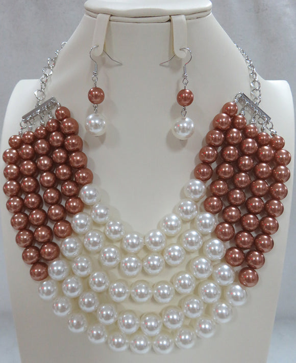 SILVER Brown White PEARL NECKLACE SET ( 604 BN )