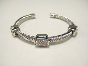 SILVER CUFF BANGLE CLEAR STONES ( 894 S )