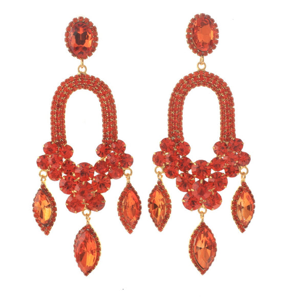 GOLD ORANGE DANGLING RHINESTONE EARINGS ( 3477 ORG )