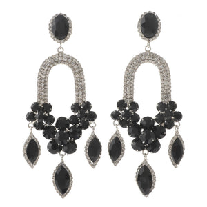 SILVER BLACK CLEAR DANGLING RHINESTONE EARINGS ( 3477 SBC )