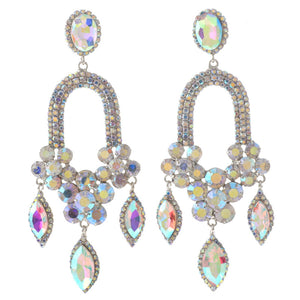 SILVER AB DANGLING RHINESTONE EARINGS ( 3477 SAB )