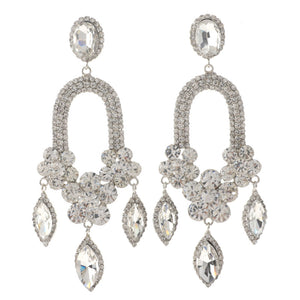 SILVER CLEAR DANGLING RHINESTONE EARINGS ( 3477 SCL )