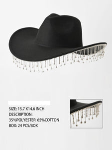 BLACK COWBOY HAT DANGLING CHAINS ( 3358 BLACK )