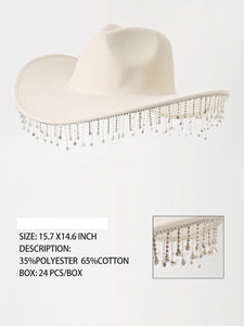 WHITE COWBOY HAT DANGLING CHAINS ( 3358 WHITE )