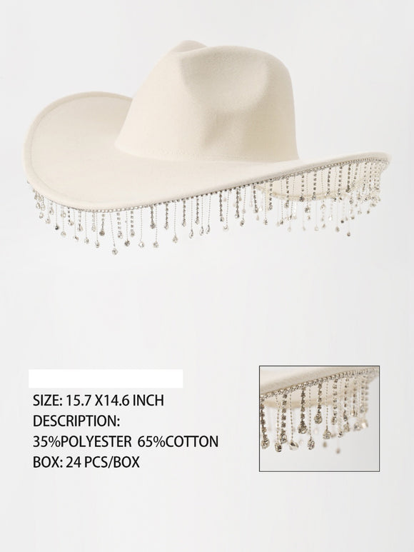 WHITE COWBOY HAT DANGLING CHAINS ( 3358 WHITE )