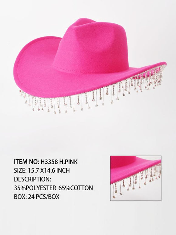 HOT PINK COWBOY HAT DANGLING CHAINS ( 3358 HPINK )