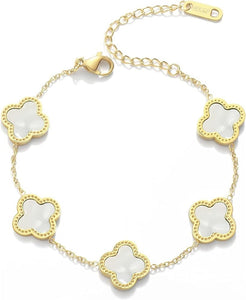 STAINLESS STEEL GOLD WHITE QUATREFOIL BRACELET ( B 739 2 )