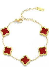 STAINLESS STEEL GOLD RED QUATREFOIL BRACELET ( B 739 6 )