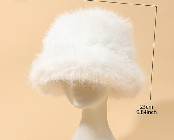 WHITE FAUX MINK FUR BUCKET HAT ( 870012 WTWT )