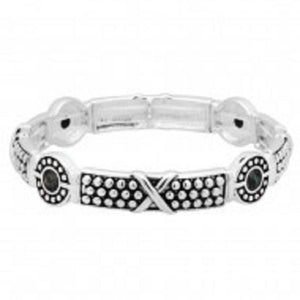 Silver Textured Bracelet and Round Abalone Stretch Bracelet ( 8105 )
