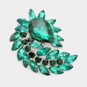 Emerald Green Rhinestone Pointy Marquise Swirl Brooch ( 06233 SEM ) - Ohmyjewelry.com