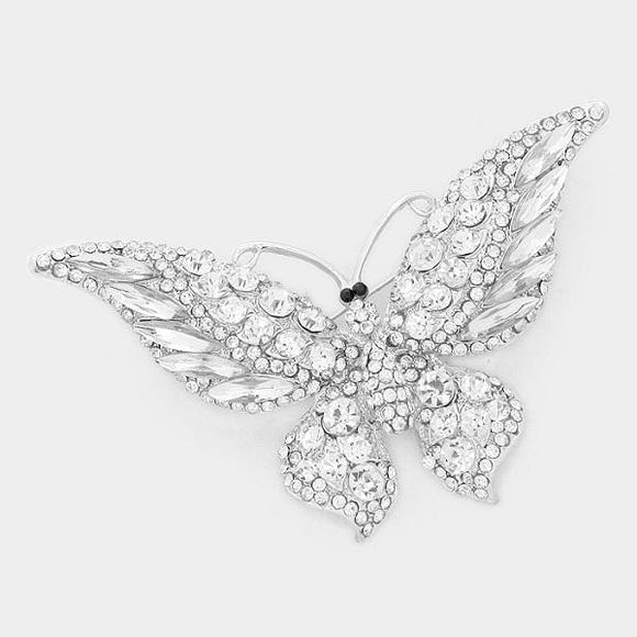 Silver Clear Rhinestone Butterfly Brooch ( 06263 SCL ) - Ohmyjewelry.com
