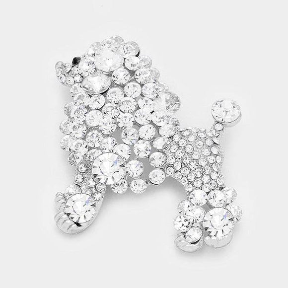 Silver Clear Rhinestone Poodle Dog Brooch ( 06302 ) - Ohmyjewelry.com