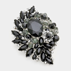Black Oval, Round, and Marquise Rhinestone Brooch with Silver Background ( 06399 )