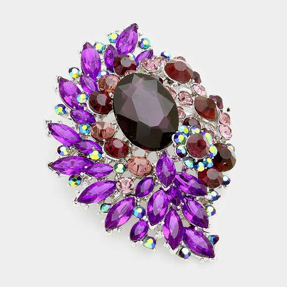 Purple Oval, Round, and Marquise Rhinestone Brooch ( 06399 PP )