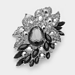 3.75" Hematite and Black Rhinestone Brooch in Silver Setting ( 06410 )