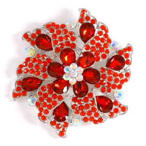 4" Red Rhinestone Pin Wheel Floral Brooch Pin with Silver Accents ( 06474 )