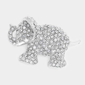 1.75" SILVER ELEPHANT BROOCH CLEAR STONES ( 06511 SCL )