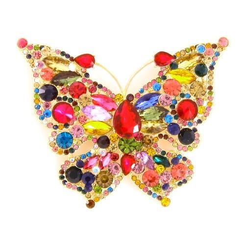 Gold Multi Color Rhinestone Butterfly Brooch ( 06536 ) - Ohmyjewelry.com