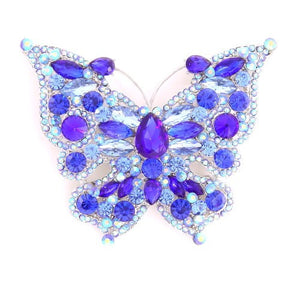 Silver Blue Rhinestone Butterfly Brooch ( 06536 BL )