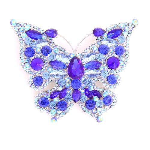 Silver Blue Rhinestone Butterfly Brooch ( 06536 BL )